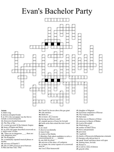 bachelor party crossword clue